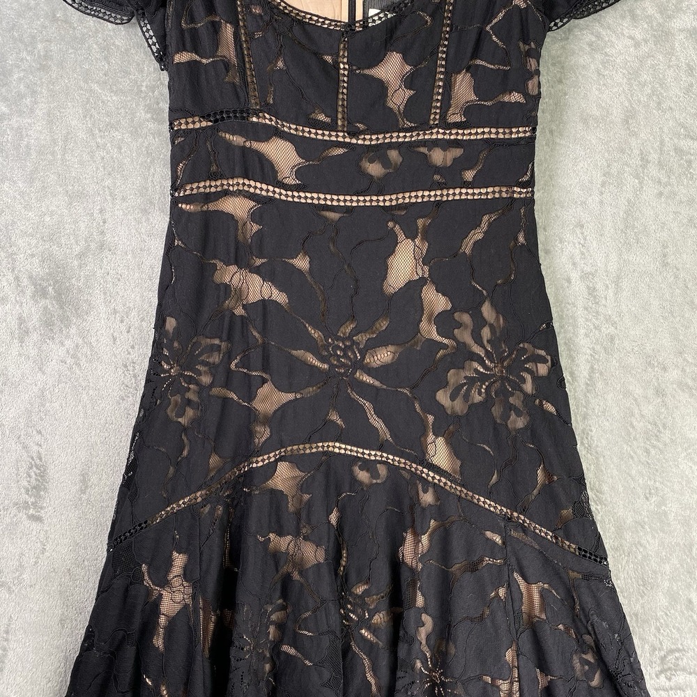 Anthropologie Dress Womens Sz 6 Black Slim Lace Maxi Floral Cocktail Evening - Picture 4 of 16